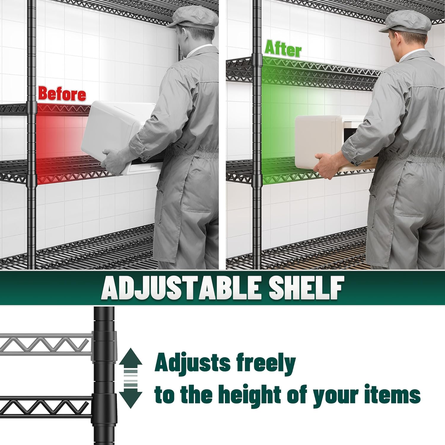 68-Inch Wide Heavy Duty Wire Shelving Unit - 2500 lbs Capacity Adjustable Steel Storage Rack for Garage, Kitchen, Pantry, and Warehouse (68.1" W x 20.9" D x 70.9" H)