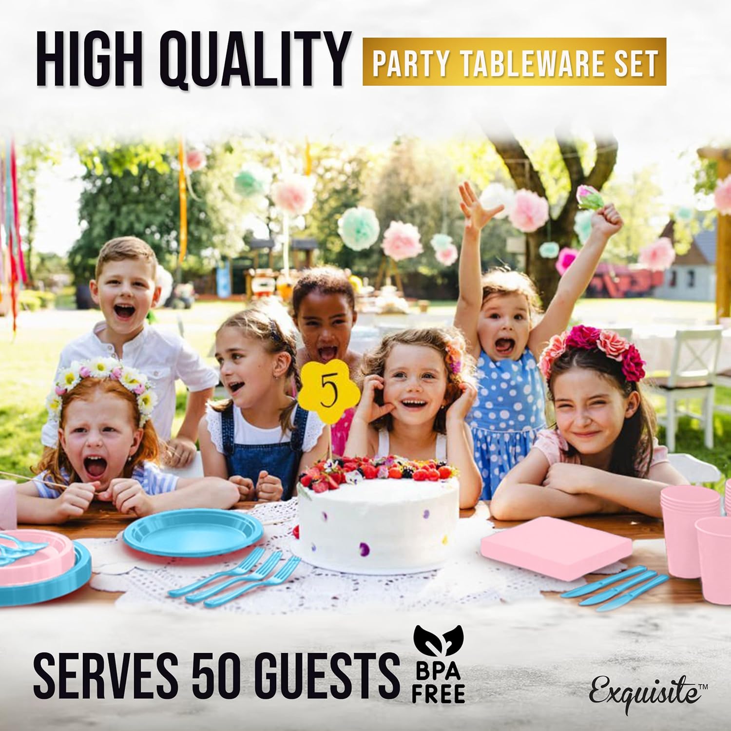 350-Piece Gender Reveal Party Supplies Kit - Complete Disposable Dinnerware Set with Dinner & Dessert Plates, Cups, Napkins & Cutlery for Baby Showers