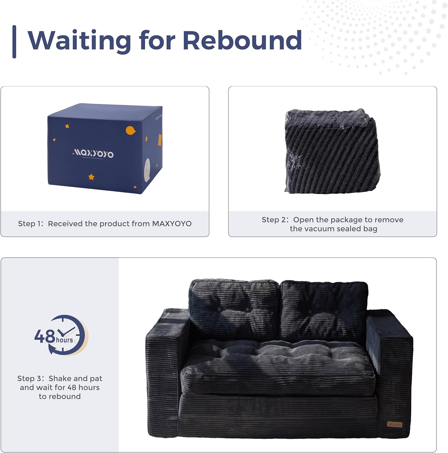 MAXYOYO Folding Floor Sofa Bed - 2-in-1 Convertible Sleeper Couch with Pillows, Tufted Corded Fabric Pull-Out Lounger for Living Room & Guest Bedroom (Black)