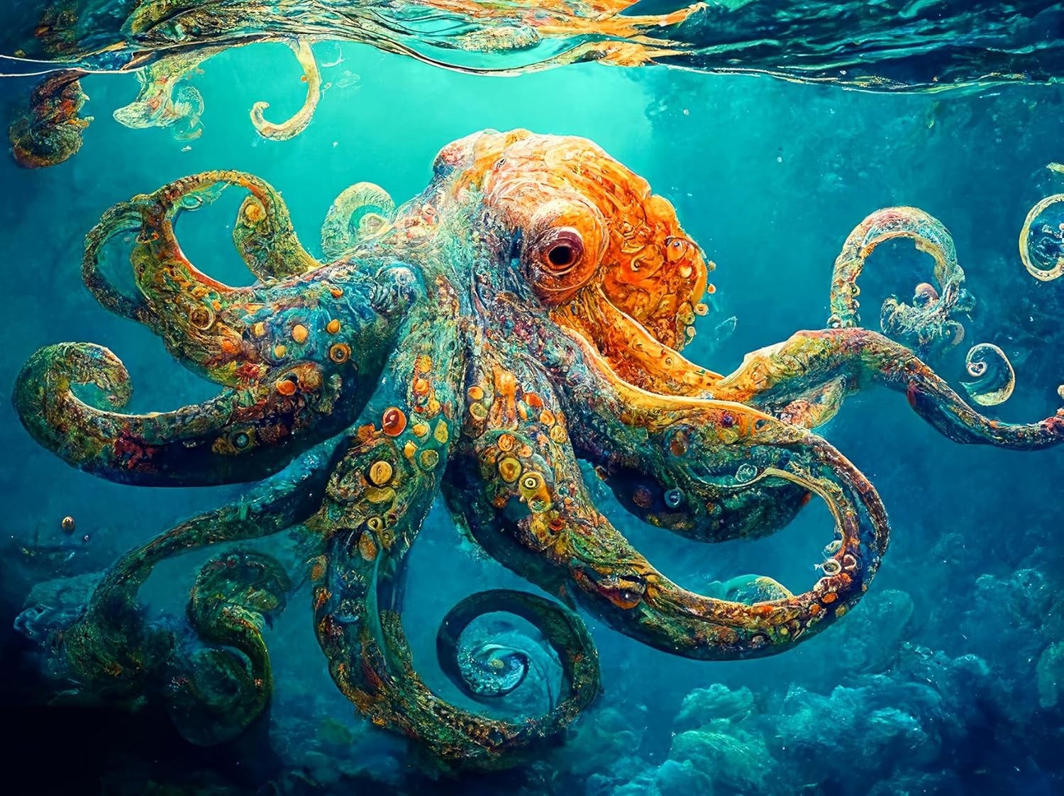Cross & Glory Deep Blue Octopus Odyssey - 500 Piece Jigsaw Puzzle for Adults - Premium Marine Art Puzzle with Satin Finish - Eco-Friendly Brain Game & Wall Art