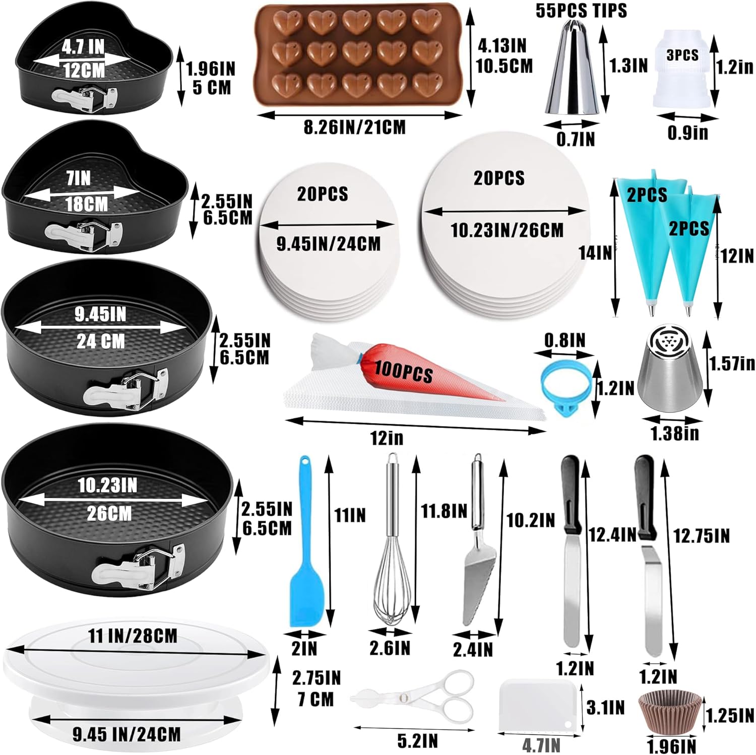 Ultimate 540-Piece Cake Decorating Kit & Bakeware Set - 4 Springform Pans, Rotating Turntable, 55 Piping Tips & 200 Cupcake Liners - Complete Baking Supplies for Beginners & Professionals