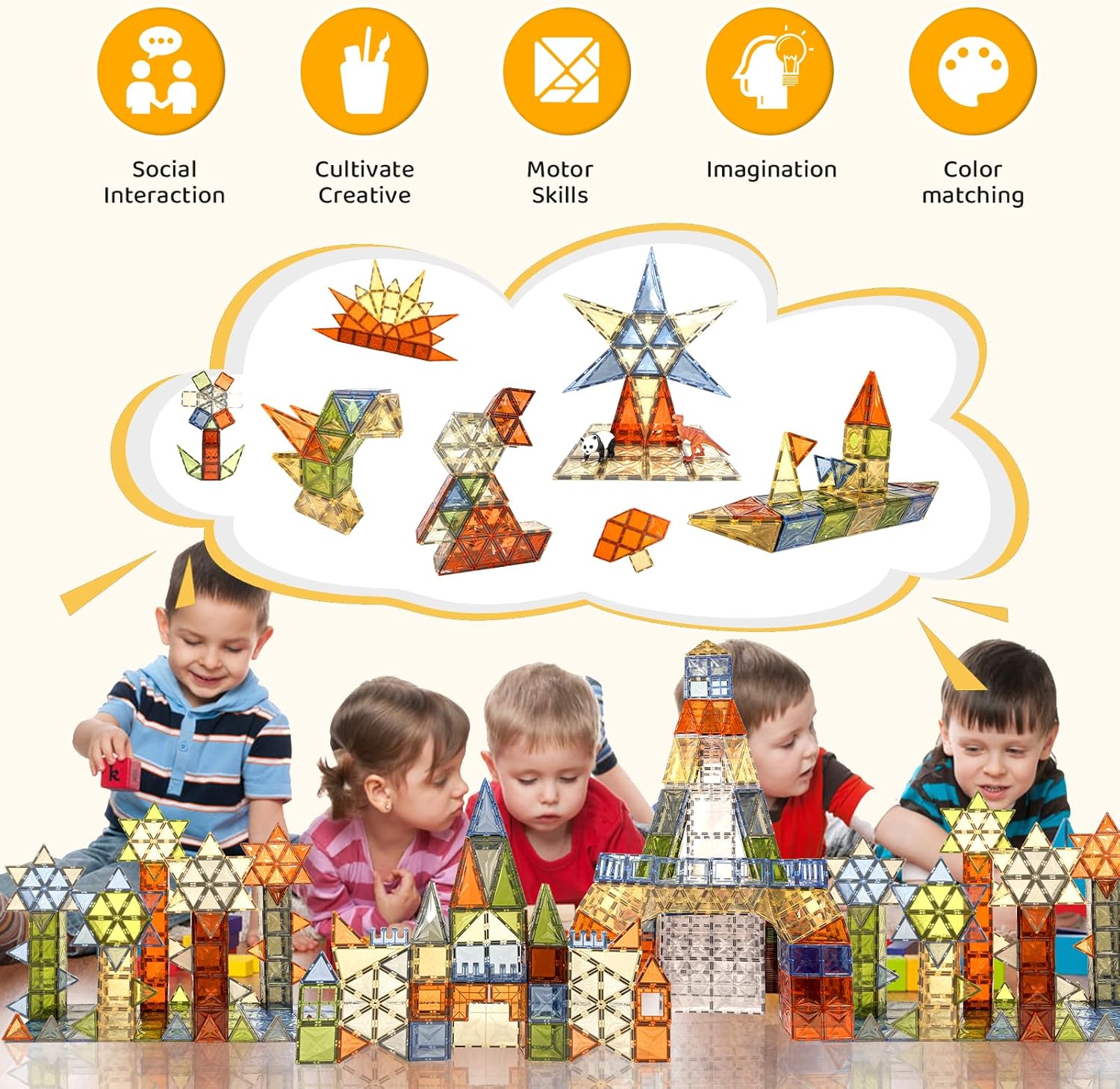 HarworLife 120-Piece Diamond Magnetic Tiles Set – STEM Educational Building Blocks with 2 Cars, Sensory Montessori Construction Toys for Toddlers & Kids Ages 3-8