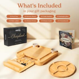 SMIRLY Premium Bamboo Charcuterie Board Set - Extra Large Wooden Serving Tray with Cutlery & Bowls - Unique Housewarming, Wedding, & Hostess Gift Idea