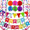 Fecedy Happy Birthday Decoration Kit - Colorful Banner, Honeycomb Balls, Confetti Garland & Swirls