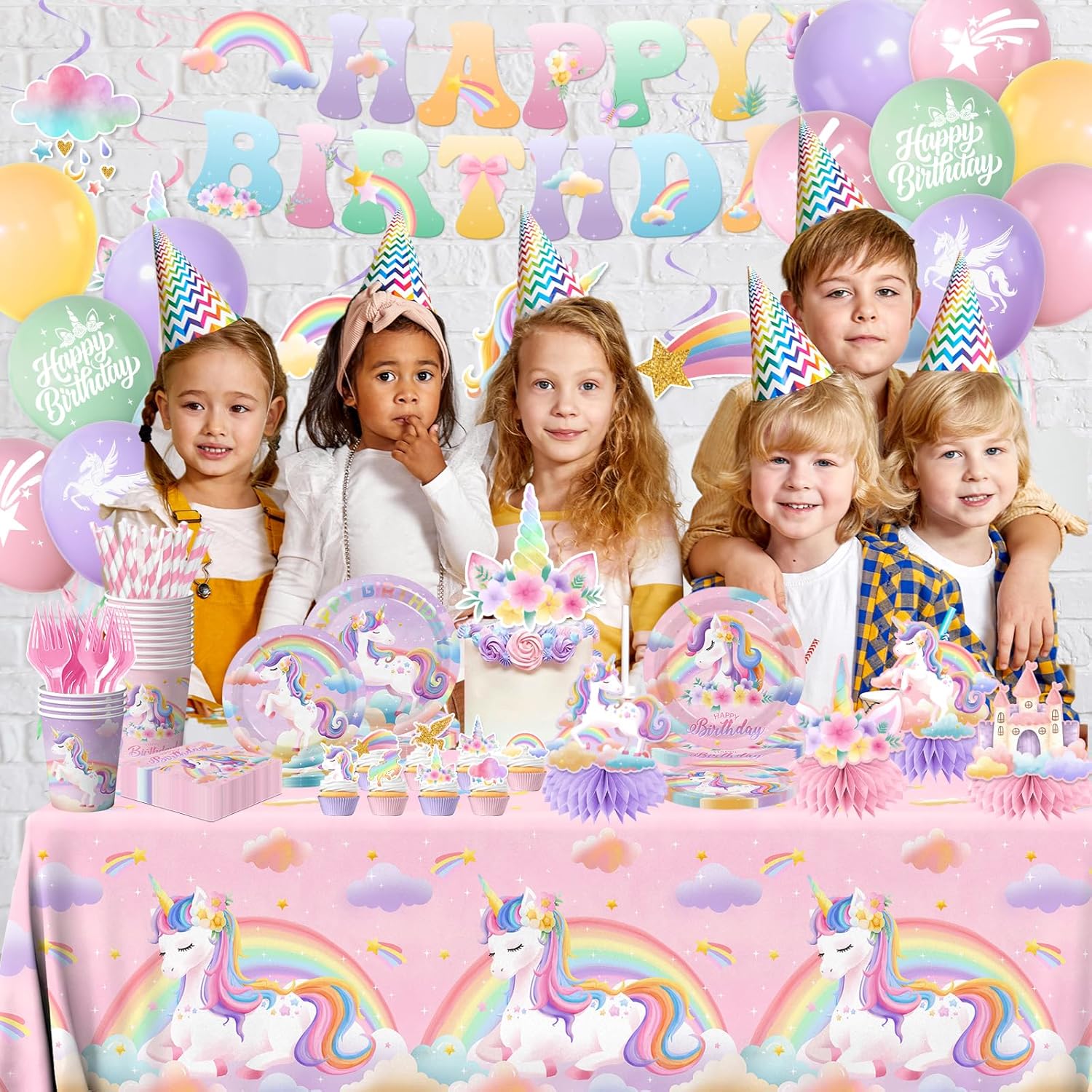 189-Piece Unicorn Party Decorations Set – Rainbow Themed Birthday Tableware & Party Supplies for Girls