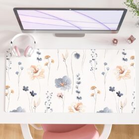 QIYI Floral Large Desk Mat - 31.5" x 15.7" Waterproof PU Leather Mouse Pad for Office, School & Home (Pink Flowers)