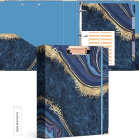 Ospelelf Blue Marble 1.5 Inch 3-Ring Binder – Letter Size Organizer with Low Profile Clipboard, 5 Tab Dividers, and Elastic Closure – Durable Eco-Friendly School & Office Folder