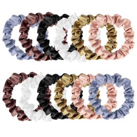 12-Pack Premium Silk Hair Scrunchies for Women & Girls - Gentle, Soft Elastic Ponytail Holders (6 Colors)
