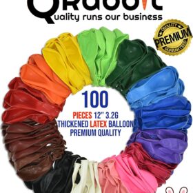 QRabbit 100 Pack Premium 12" Latex Party Balloons – Extra Thick, 15 Rainbow Colors for Weddings, Birthdays & Graduations – Helium or Air Safe