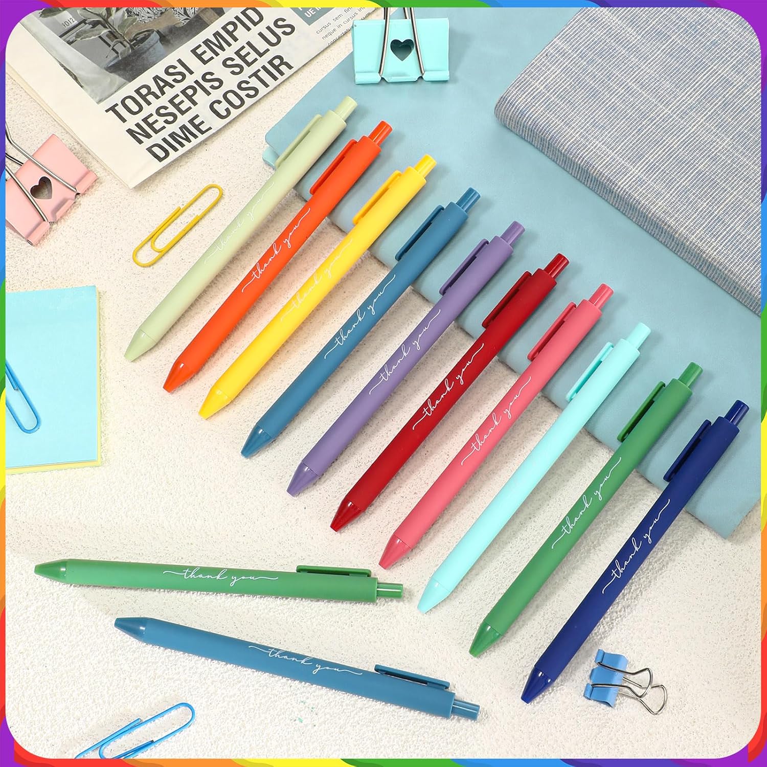 30-Pack Thank You Pens Bulk Set, Multicolor Rainbow Ballpoint Pens for Nurse, Teacher & Staff Appreciation Gifts, Smooth Writing Office Supplies (Assorted Colors)