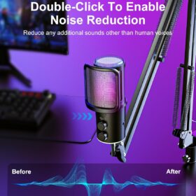 Gaming USB Microphone with Boom Arm, RGB Condenser PC Mic with Noise Cancellation, Mute Button & Pop Filter for Streaming, Podcasting, PS4/PS5 & Discord