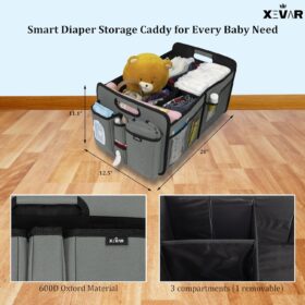 Premium Portable Diaper Caddy Organizer with Changing Mat – Spacious Nursery & Car Diaper Tote, Grey