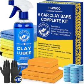 Professional Car Clay Bar Kit – 6 Pack Detailing Set with Lubricant Spray, Microfiber Towels, and Gloves for Paint Decontamination