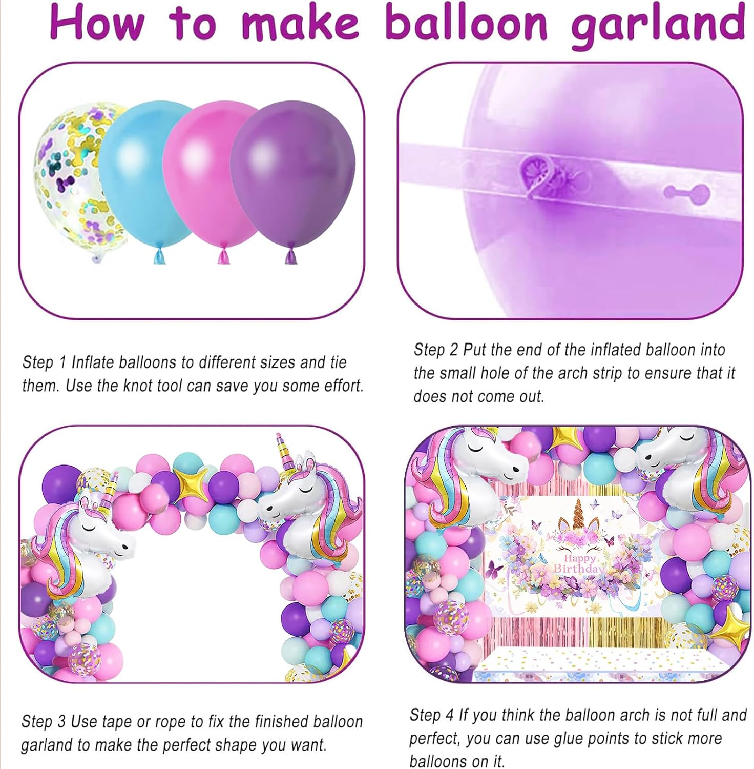Unicorn Party Decorations Kit - 135-Piece Mega Set with 3D Foil Balloons, Backdrop, Table Cover, Tassel Curtains & Arch Garland Supplies - Magical Pink, Rose Gold, Purple Birthday Theme
