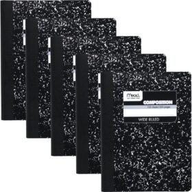 Madeli Composition Notebooks, 5 Pack Wide Ruled Marble Cover Books, 100 Sheets (72368)