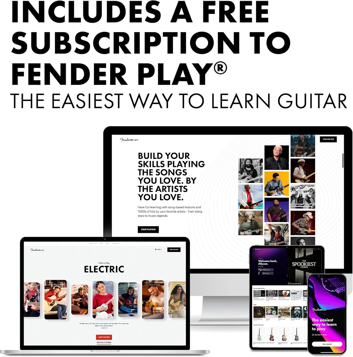 Squier by Fender Debut Series Stratocaster Electric Guitar - Beginner Starter Kit with Free Lessons, 2-Year Warranty, Slim "C" Neck, Matte Black Finish