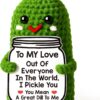 Handmade Crochet Pickle Plush – Funny Romantic Valentine's Day Gifts for Him or Her, Cute Anniversary & Birthday 'I Love You' Present for Boyfriend, Girlfriend, Wife, Husband