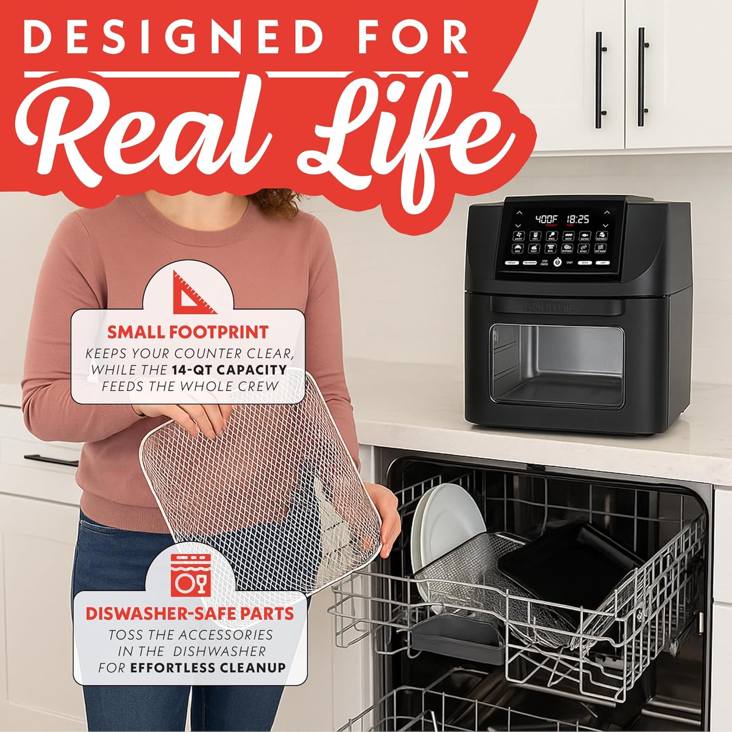 Gourmia 14-Qt Digital Air Fryer Oven with Rotisserie & Dehydrator - 12 Presets, 1750W, Black