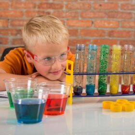 Steve Spangler Science Baby Soda Bottles - 6 Pack Large Plastic Test Tubes with Rack & Activity Guide - Durable STEM Lab Supplies for Kids