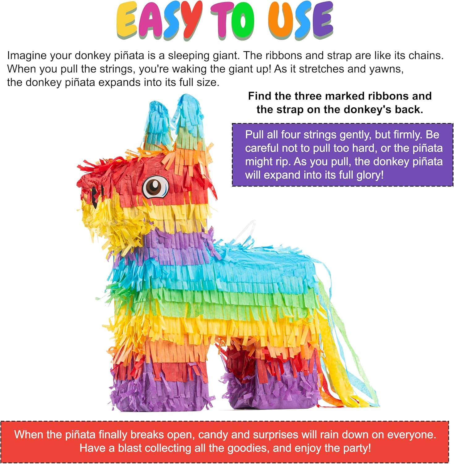 The Award Box Donkey Piñata - 16.5" Fiesta Party Game & Mexican Theme Decoration for Birthdays, Cinco de Mayo & Taco Tuesdays