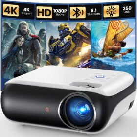 HAPPRUN Native 1080P Bluetooth Projector with 5.1 HiFi Speaker – Portable Full HD Outdoor Home Cinema for iOS/Android, PS5, Fire Stick