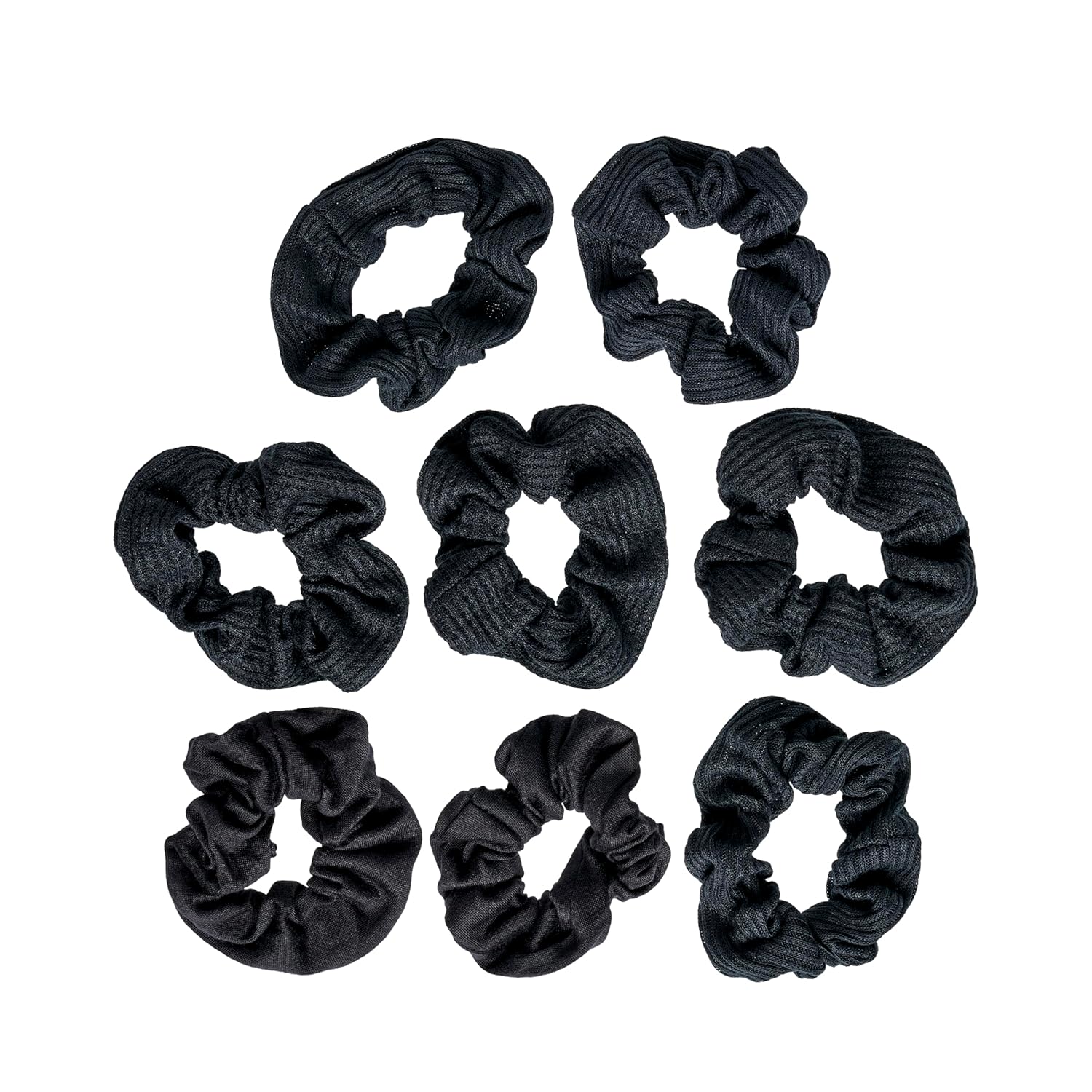 Goody Ouchless Hair Scrunchies for Women - 8 Pack No-Damage Fabric Ponytail Holders - Black