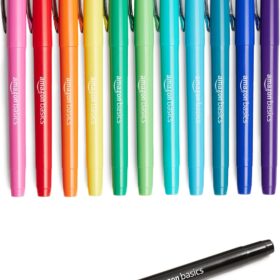 Amazon Basics Felt Tip Marker Pens – 12-Count Assorted Color Set for Journaling, Drawing, and Writing