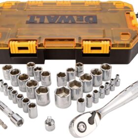 DEWALT 34-Piece Socket Set (1/4-Inch & 3/8-Inch Drive) - Mechanic Tool Kit with SAE & Metric Sockets, 72-Tooth Ratchet, and Removable Case (DWMT73804)