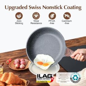 SENSARTE 9.5 Inch Swiss Granite Nonstick Frying Pan - PFOA Free Induction Skillet with Stay-Cool Handle