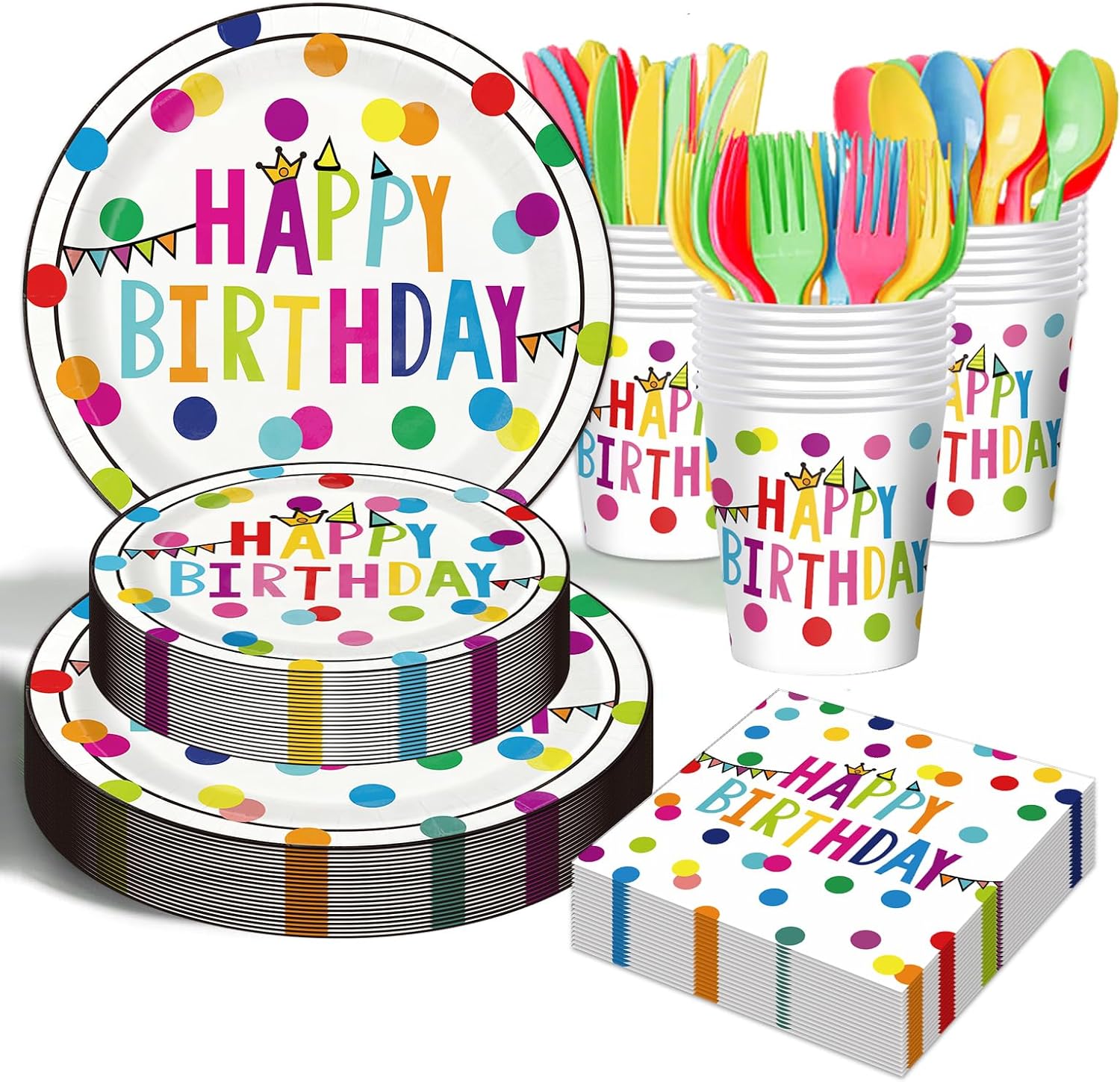 175-Piece Happy Birthday Party Supplies Kit - Disposable Plates, Napkins & Cups Tableware Set - Serves 25 Guests