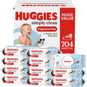 Huggies Simply Clean Baby Wipes, Fragrance-Free & Hypoallergenic, 11 Flip-Top Packs (704 Wipes Total)