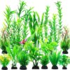 CousDUoBe 12-Piece Soft Plastic Aquarium Plants Set – Lifelike Fish Tank Décor with Ceramic Bases – Safe for Freshwater & Saltwater