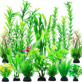 CousDUoBe 12-Piece Soft Plastic Aquarium Plants Set – Lifelike Fish Tank Décor with Ceramic Bases – Safe for Freshwater & Saltwater