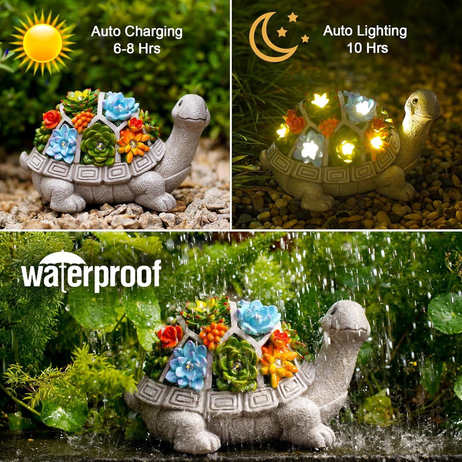 Nacome Solar Garden Turtle Statue with Succulent & LED Lights – Eco-Friendly Outdoor Patio Decor & Gift