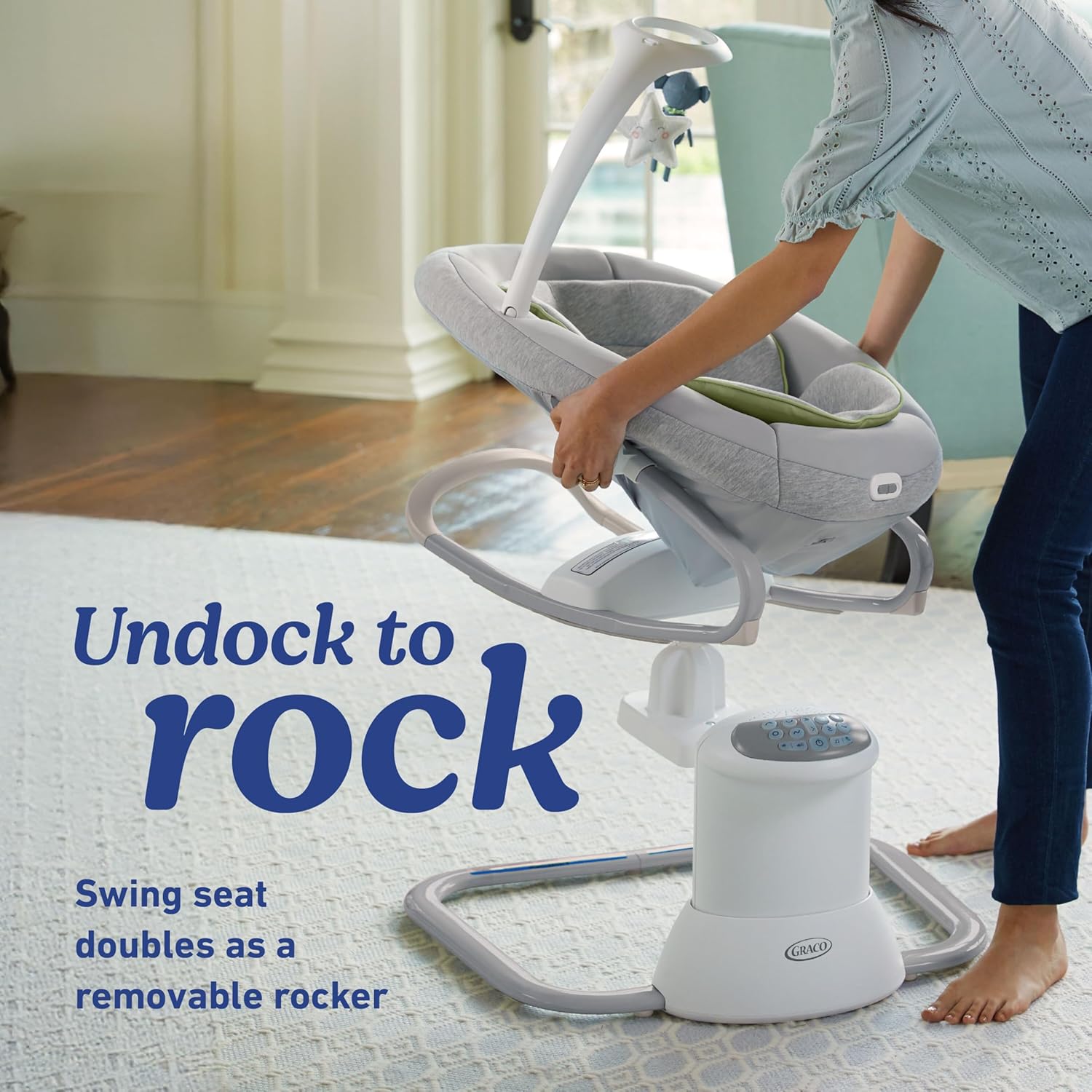 Graco Soothe 'n Calm Baby Swing with Removable Rocker - 8 Motion Directions, Portable Seat & Soothing Sounds