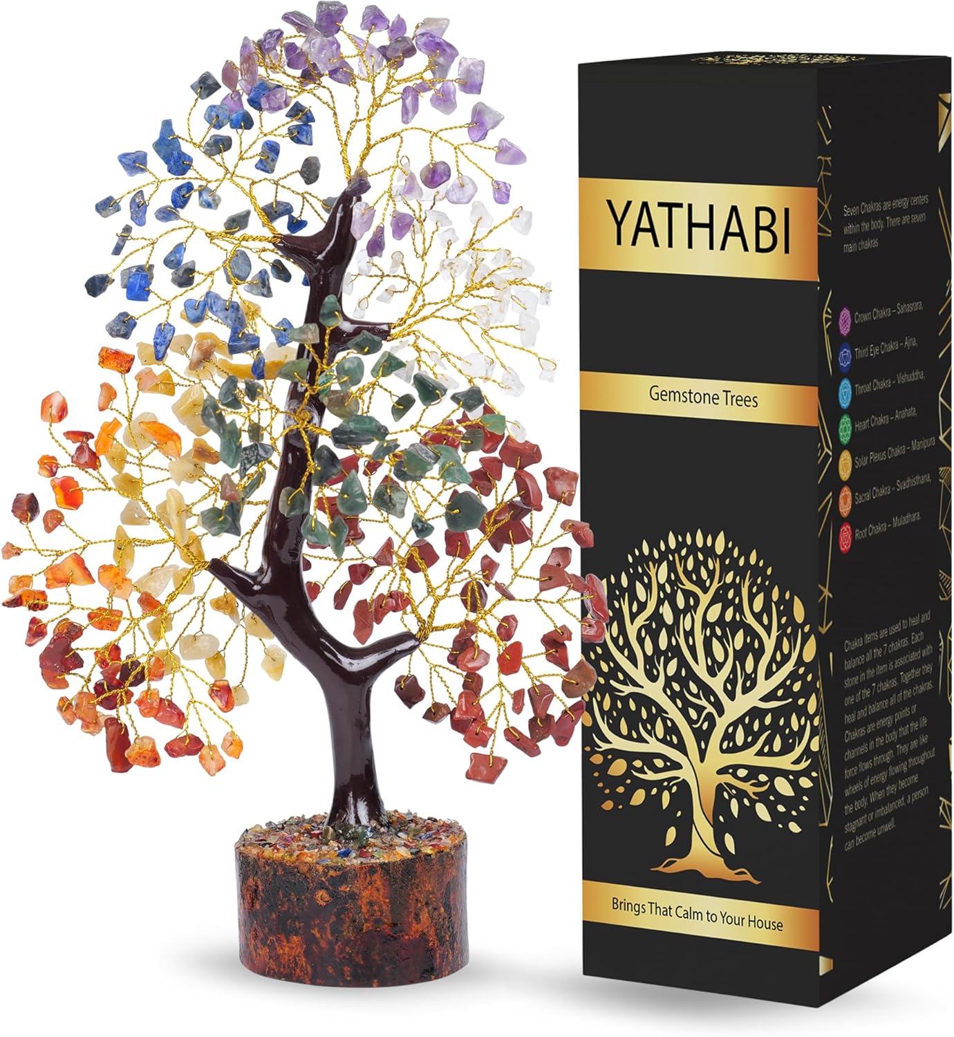 YATHABI 7 Chakra Tree of Life - Handmade Feng Shui Crystal Bonsai for Home Decor & Positive Energy
