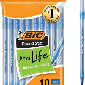 BIC Round Stic Xtra Life Ballpoint Pens, Blue Ink, Medium Point (1.0mm), 10-Count Pack