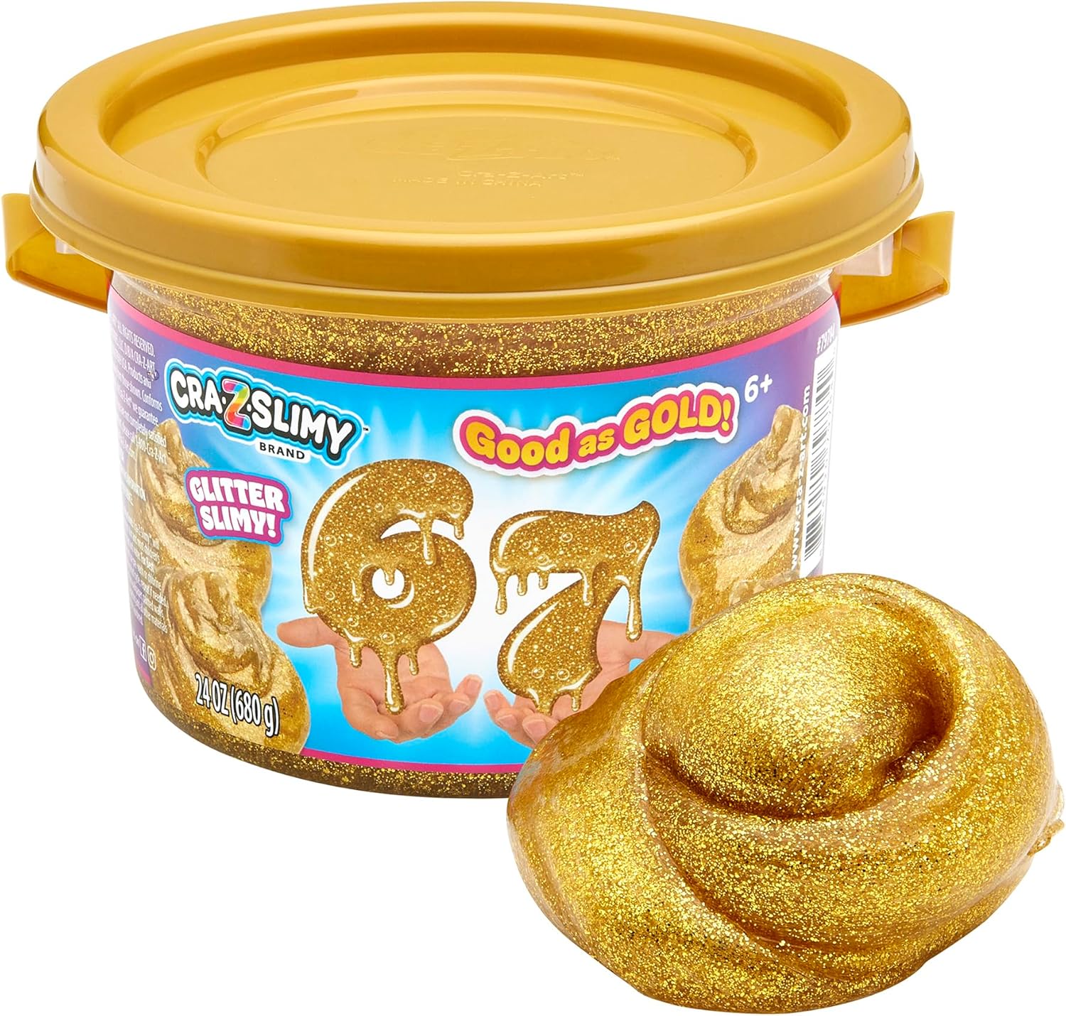 CRA-Z-Art 67 Slime Bucket – 24 oz Gold Glitter Premade Slime for Kids, Sensory Fidget Toy, Non-Toxic Stretchy Putty