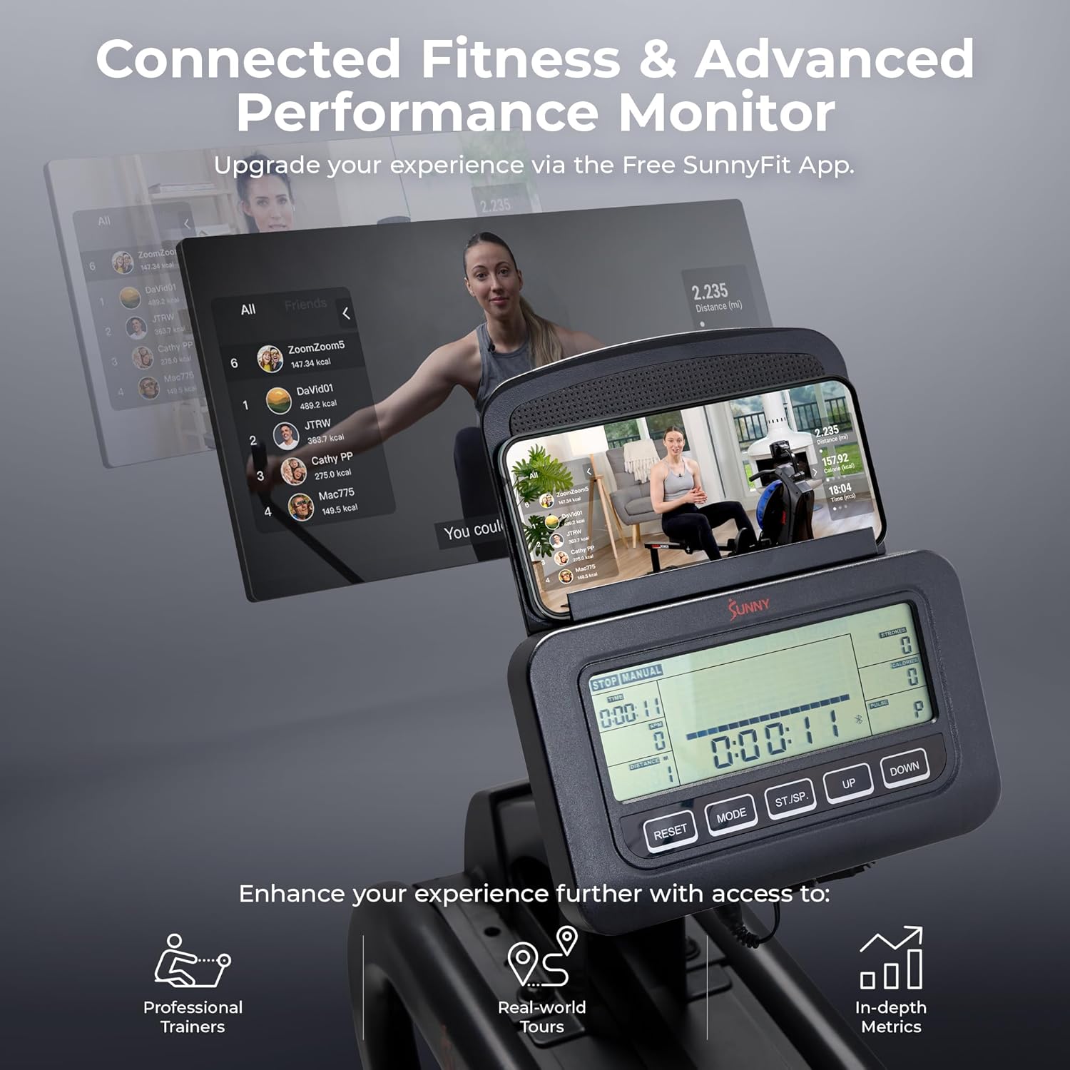 Sunny Health & Fitness Water Rowing Machine – Foldable Rower with Extended Slide Rail, LCD Performance Monitor, & SunnyFit App for Home Cardio