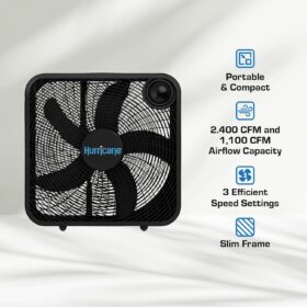 Hurricane Classic 20 Inch Floor Fan - 3-Speed High Velocity Box Fan for Home, Garage, and Workshop, 2400 CFM Quiet Air Circulator with Portable Design (Black)