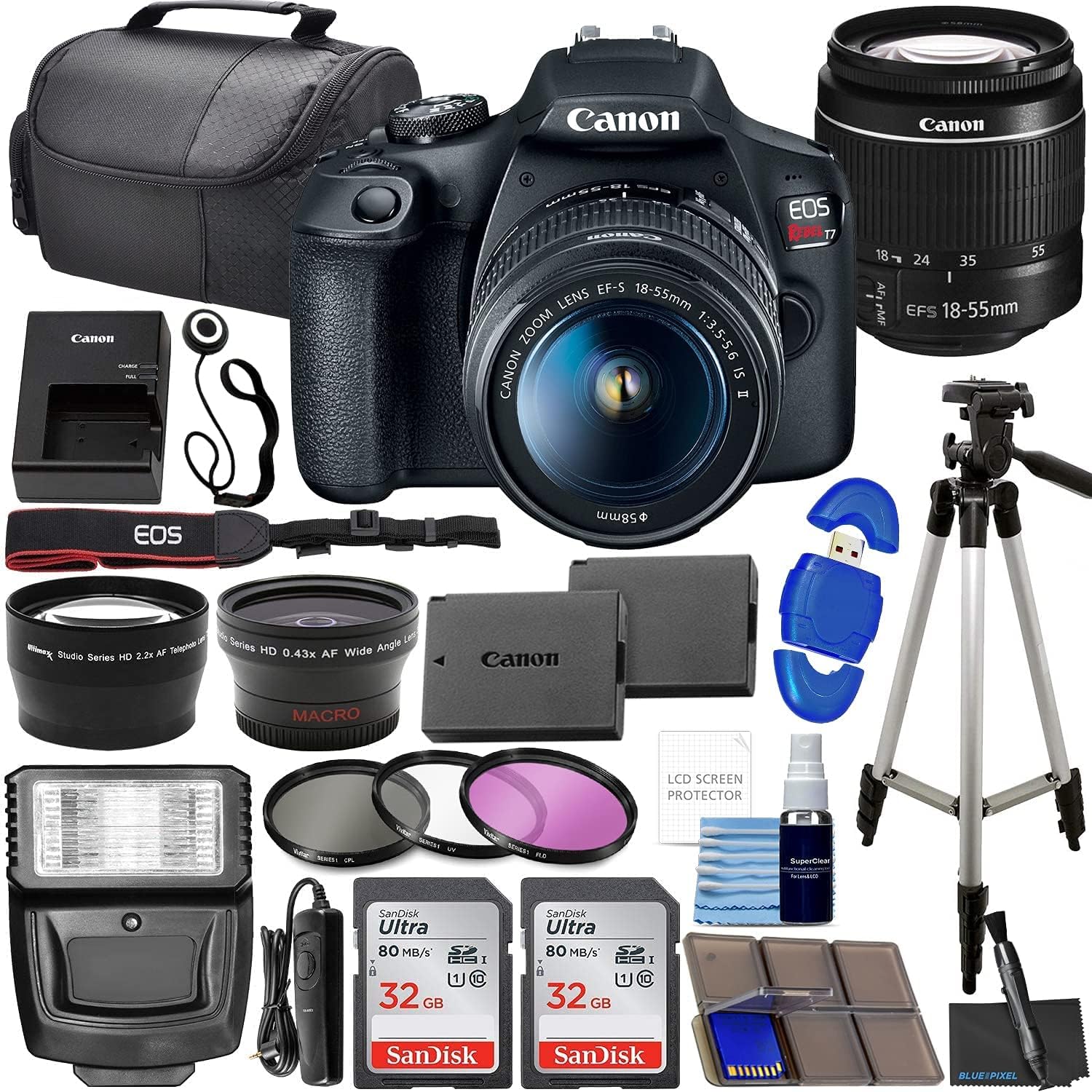 Canon EOS Rebel T7 DSLR Camera Bundle (Renewed) – 24.1MP with 18-55mm Lens, 64GB Memory, Accessories & Tripod