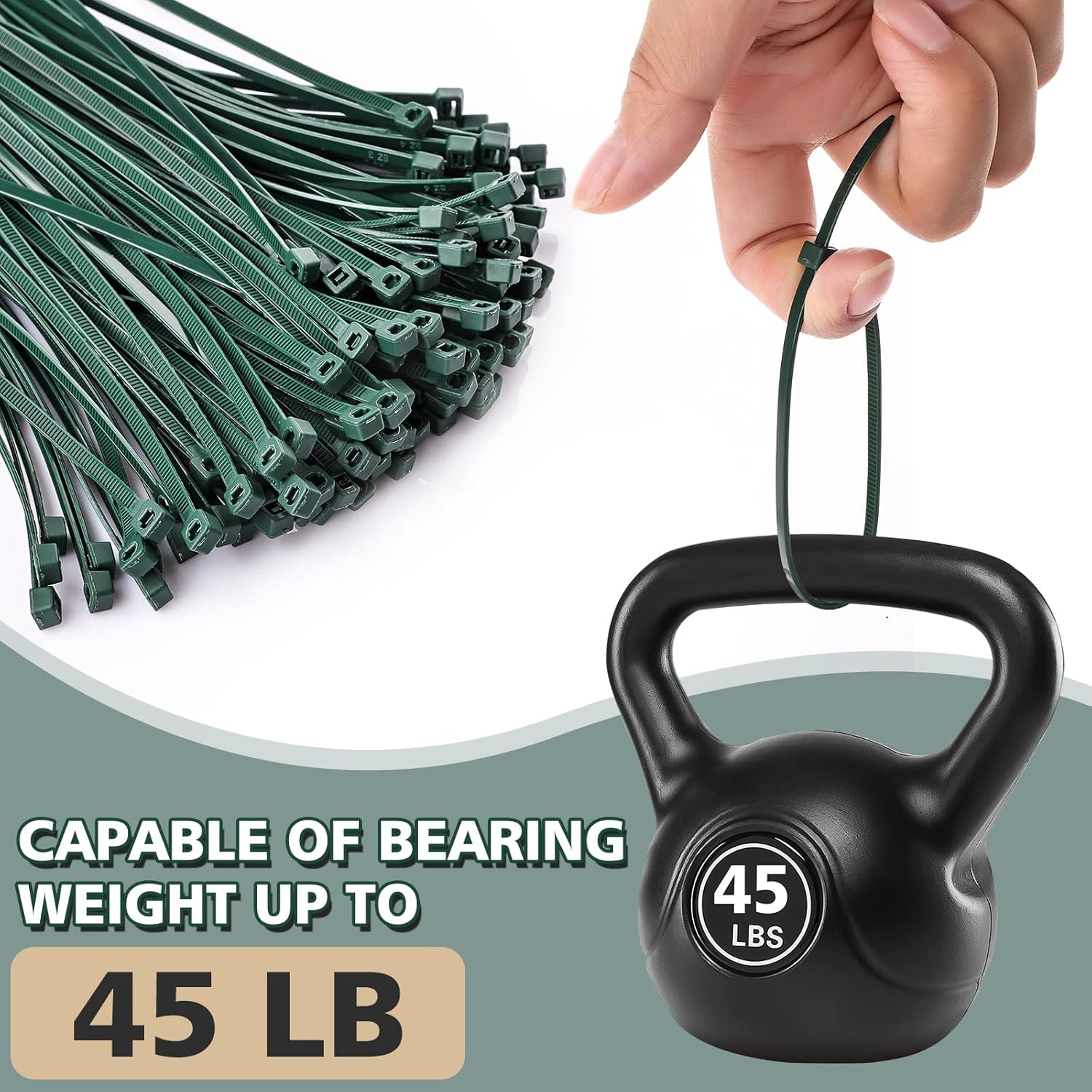 200-Pack 8 Inch Green Cable Ties, Heavy Duty Nylon Zip Ties for Gardening, 45 LB Tensile Strength, Weather Resistant Outdoor Wire Ties for Plants and Securing