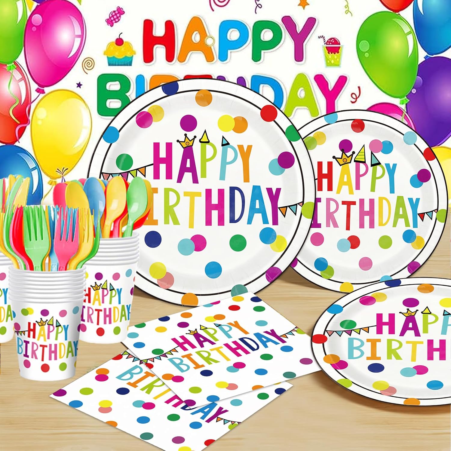 175-Piece Happy Birthday Party Supplies Kit - Disposable Plates, Napkins & Cups Tableware Set - Serves 25 Guests