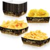 2026 New Year's Eve Party Supplies - 12 Pack Black and Gold Paper Food Trays - Disposable Serving Boats for Snacks, Fries, Nachos, and Tacos