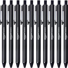 Amazon Basics Black Ballpoint Pens – Retractable, 1.2mm Medium Point, 12-Count Pack for Office and School