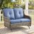 Bellefurni 50-Inch Outdoor Glider Loveseat - All-Weather Wicker Patio Sofa with Thick Olefin Cushions, Ergonomic Design & Curved Armrests - Grey Wicker with Blue Cushion
