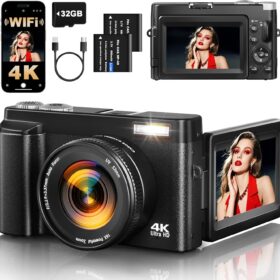 4K Vlogging Camera for Photography with 180° Flip Screen, 64MP Autofocus Point & Shoot Digital Camera, 16X Zoom WiFi for YouTube & Live Streaming (Includes 32GB SD Card & 2 Batteries)