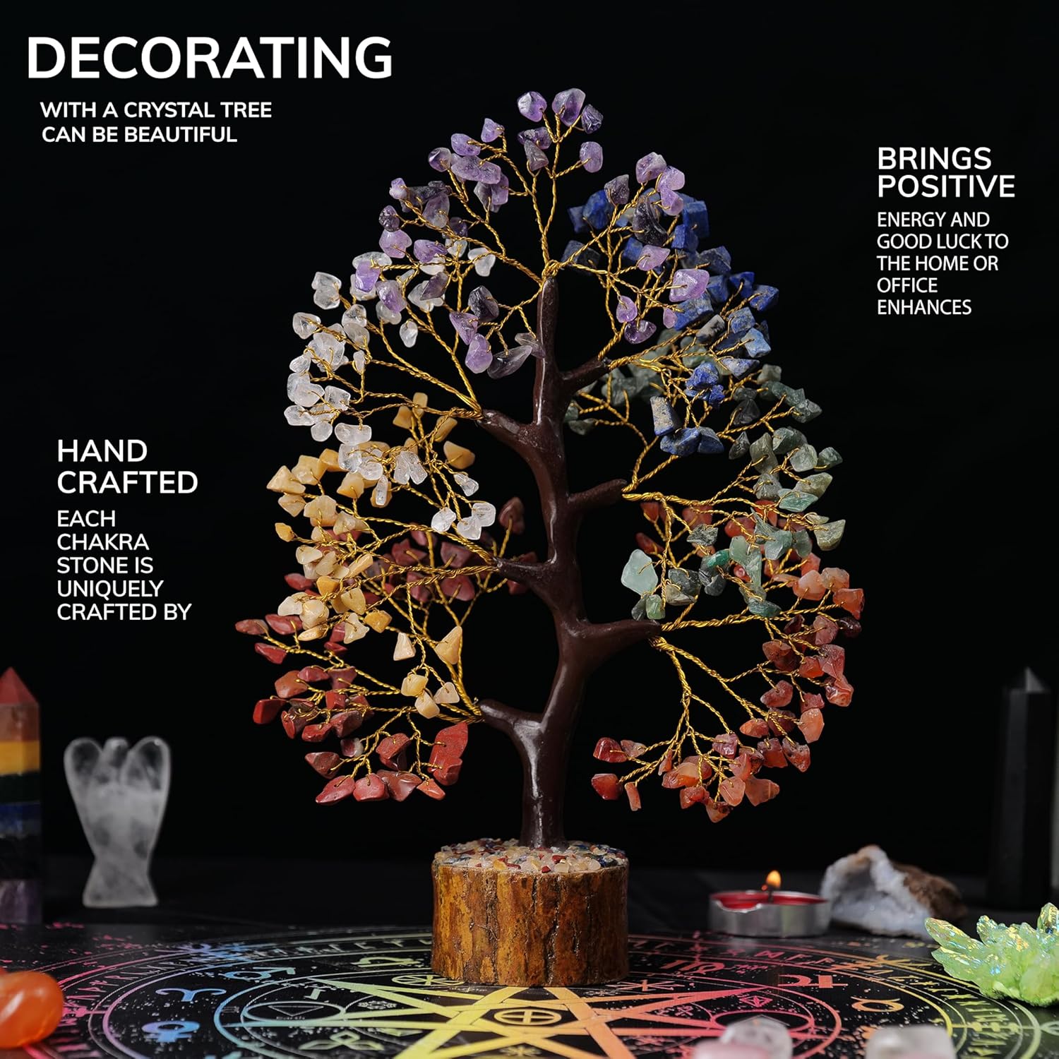 YATHABI 7 Chakra Tree of Life - Handmade Feng Shui Crystal Bonsai for Home Decor & Positive Energy