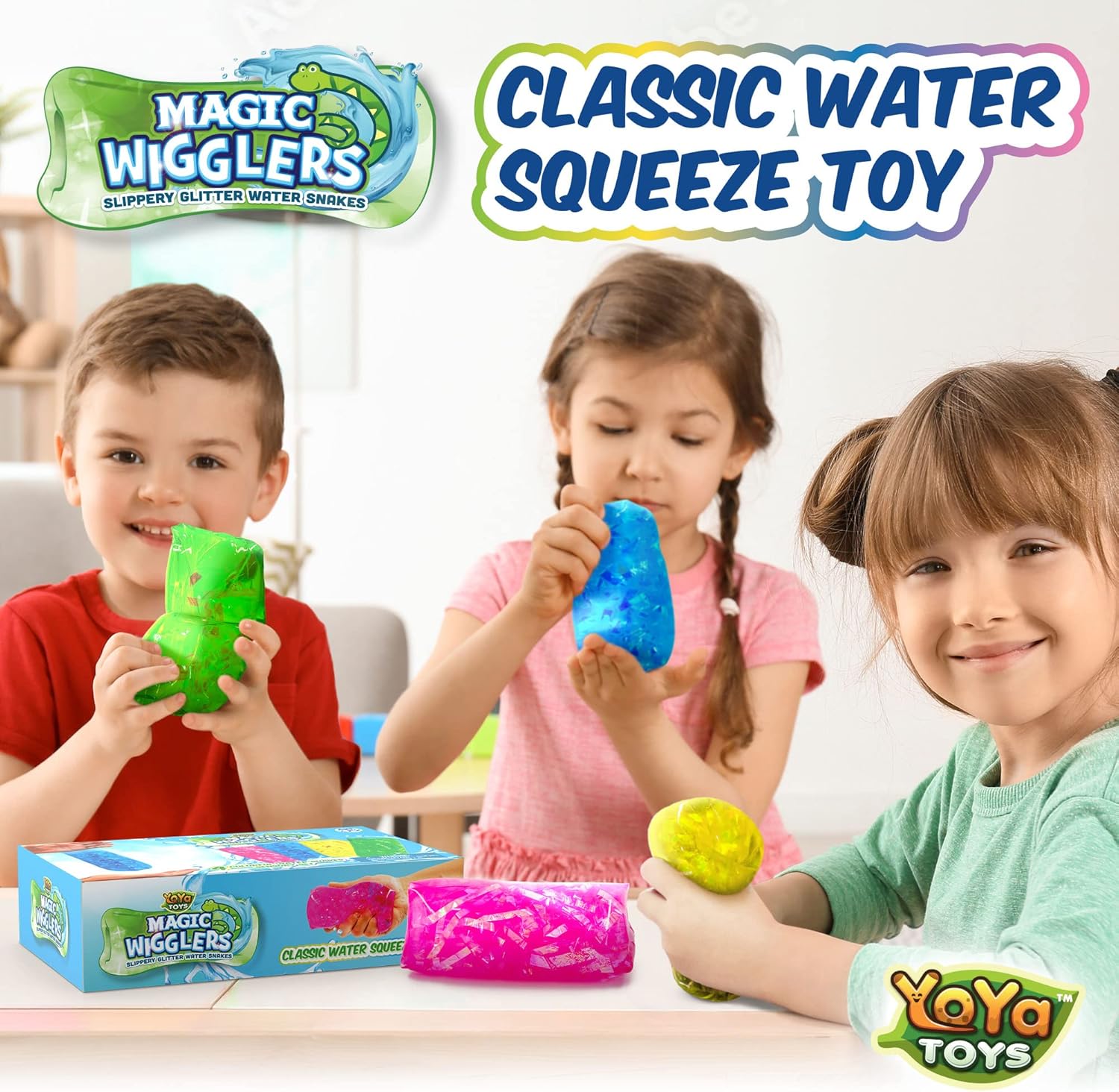 YoYa Toys Magic Wigglers – 4-Pack Slippery Water Snake Fidget Toys, Sensory Stress Relief & Jiggly Jelly Novelty Gifts for Kids & Adults