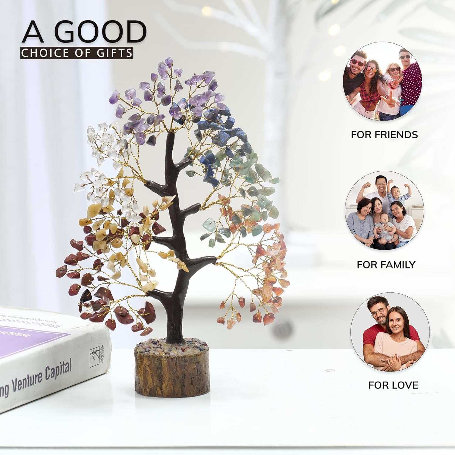YATHABI 7 Chakra Tree of Life - Handmade Feng Shui Crystal Bonsai for Home Decor & Positive Energy